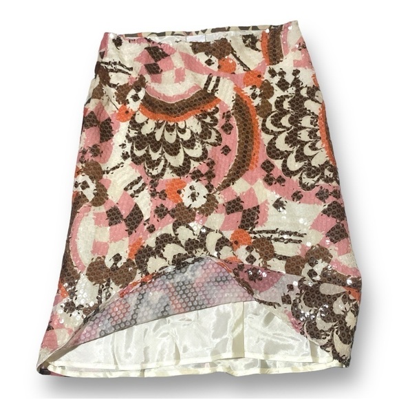 PAOLA FRANI Vintage Sequined Floral Geometric Italian Silk Pencil Skirt … - Picture 5 of 12